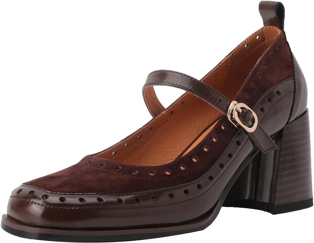 U-lite Women's Pumps Mary Jane High Heel Square Toe Oxfords Dress Shoes Casual Style