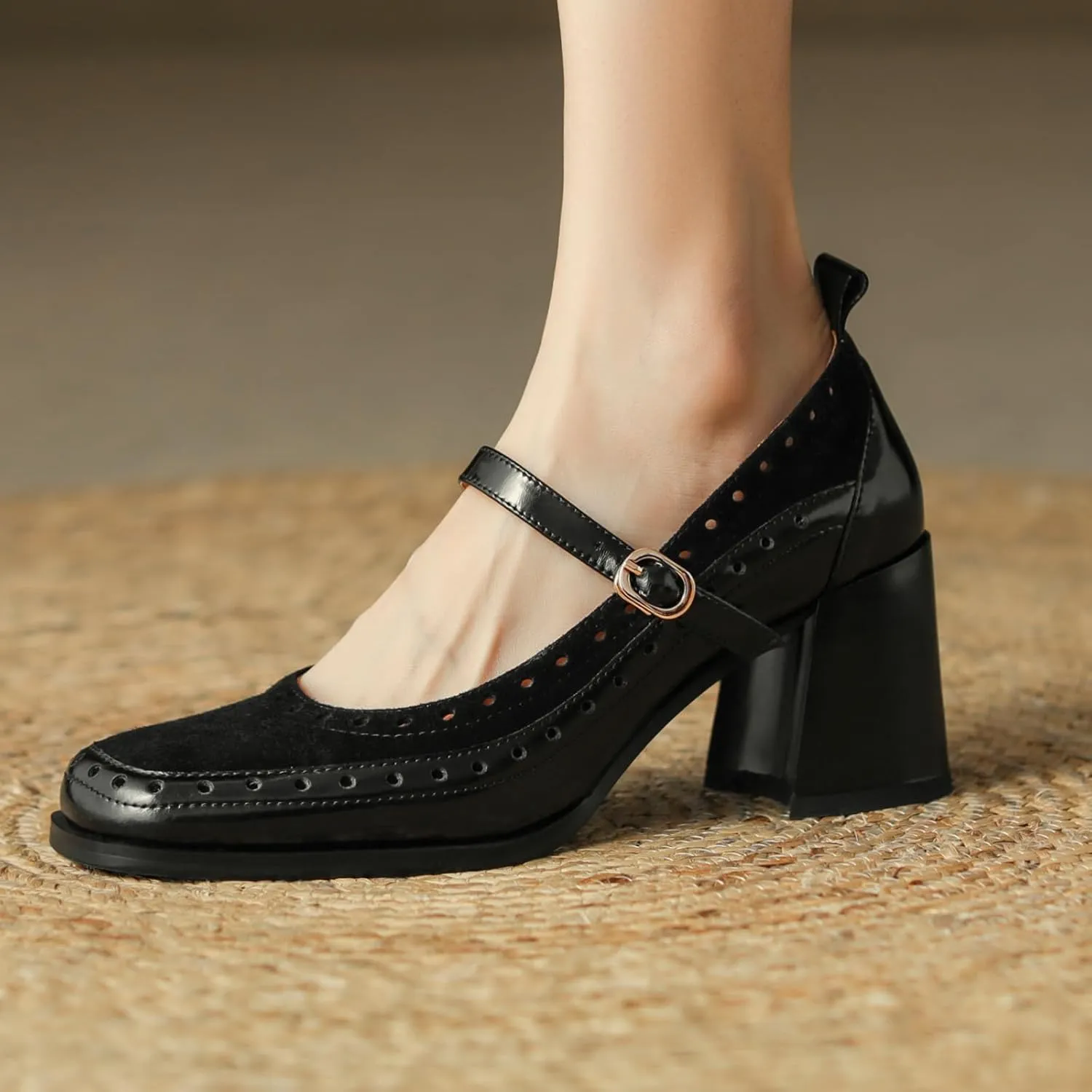 U-lite Women's Pumps Mary Jane High Heel Square Toe Oxfords Dress Shoes Casual Style