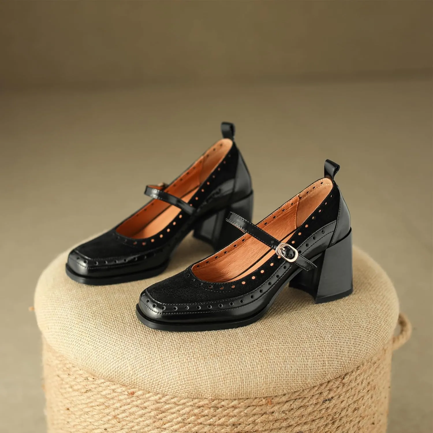 U-lite Women's Pumps Mary Jane High Heel Square Toe Oxfords Dress Shoes Casual Style