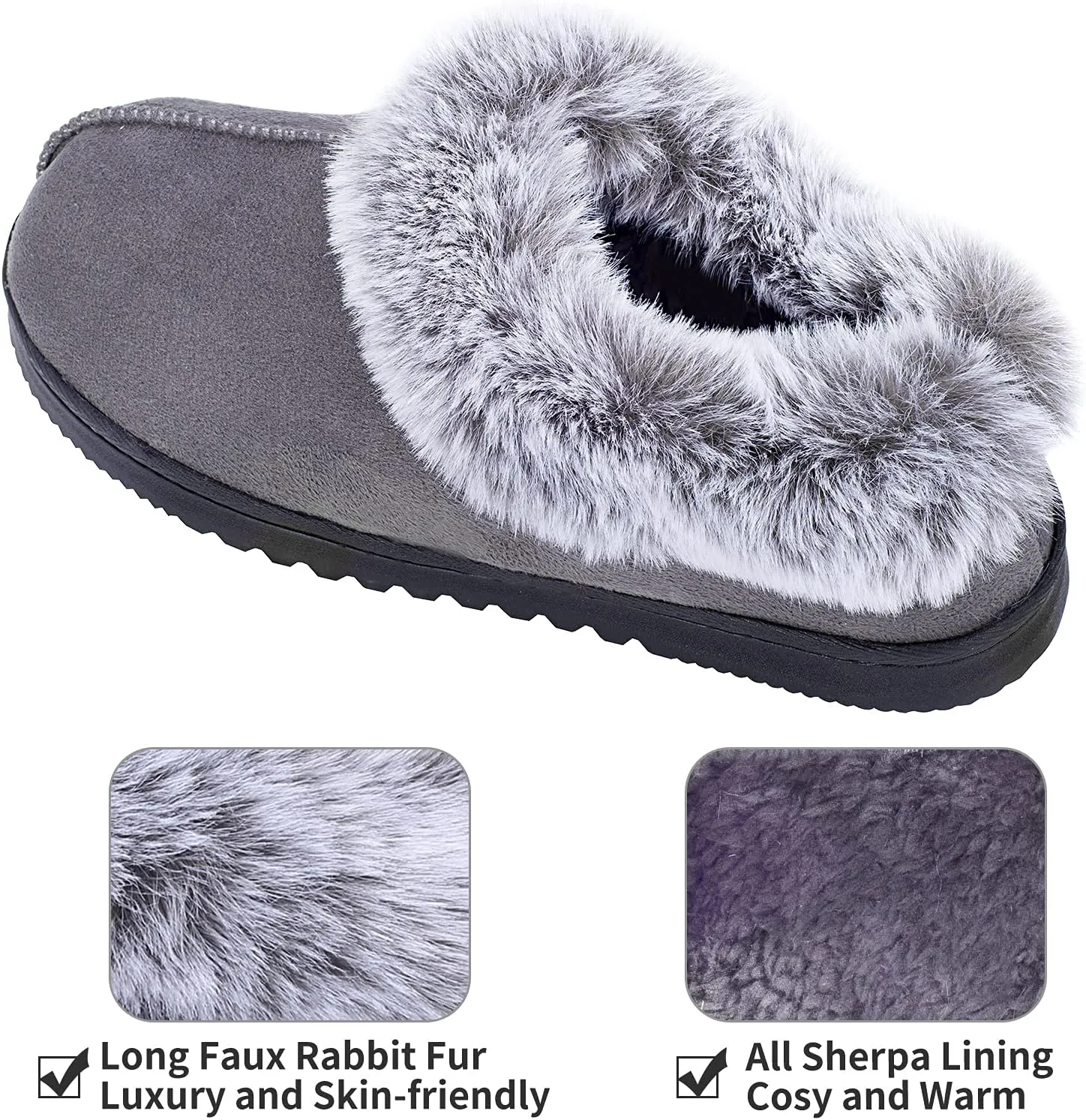 UBXRIN Womens Fuzzy Memory Foam Slippers Boots Cozy Faux Fur House Shoes Indoor Outdoor Rubber Sole Anti-Skid