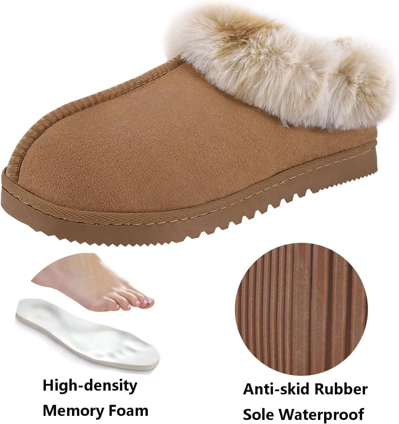 UBXRIN Womens Fuzzy Memory Foam Slippers Boots Cozy Faux Fur House Shoes Indoor Outdoor Rubber Sole Anti-Skid