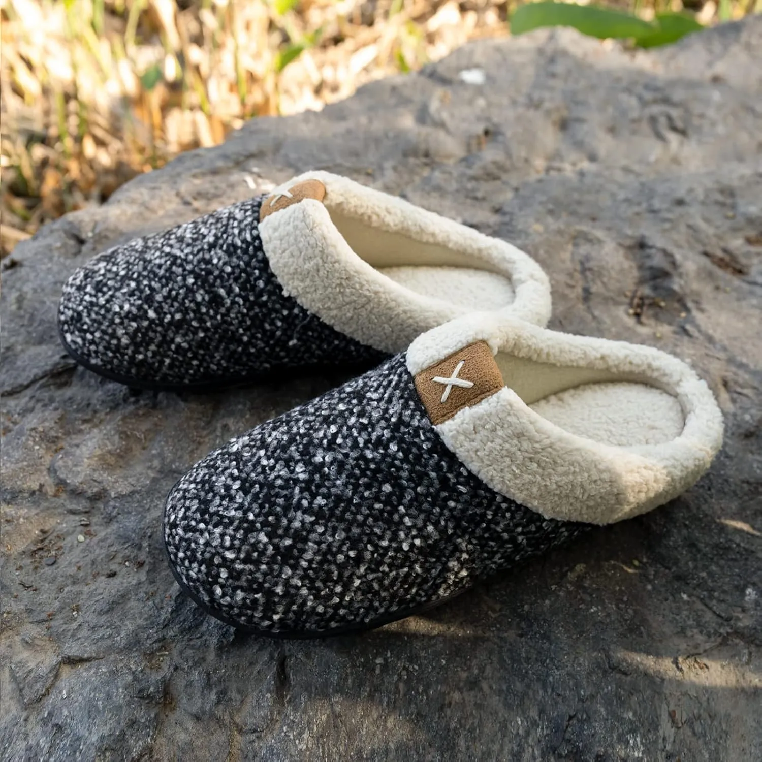 ULTRAIDEAS Mens Slip On Slippers, Sherpa Lined House Shoes with Memory Foam for Indoor Outdoor, Machine Washable