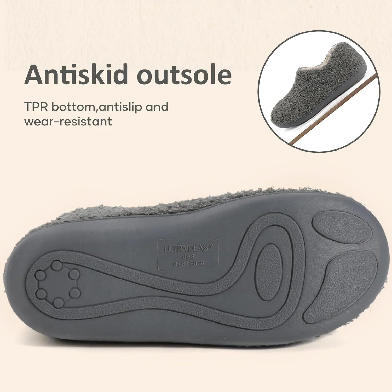 ULTRAIDEAS Women's Indoor Loafer House Slippers with Memory Foam, Ladies Warm Closed Back House Shoes with Non-Slip Outdoor Rubber Sole