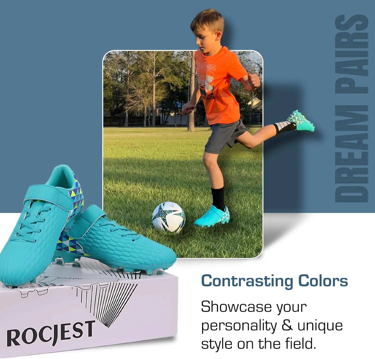 Unisex-Child Athletic Outdoor Training Soccer Cleats for Youth | Little/Big Kid Firm Ground Football Shoes | Lightweight