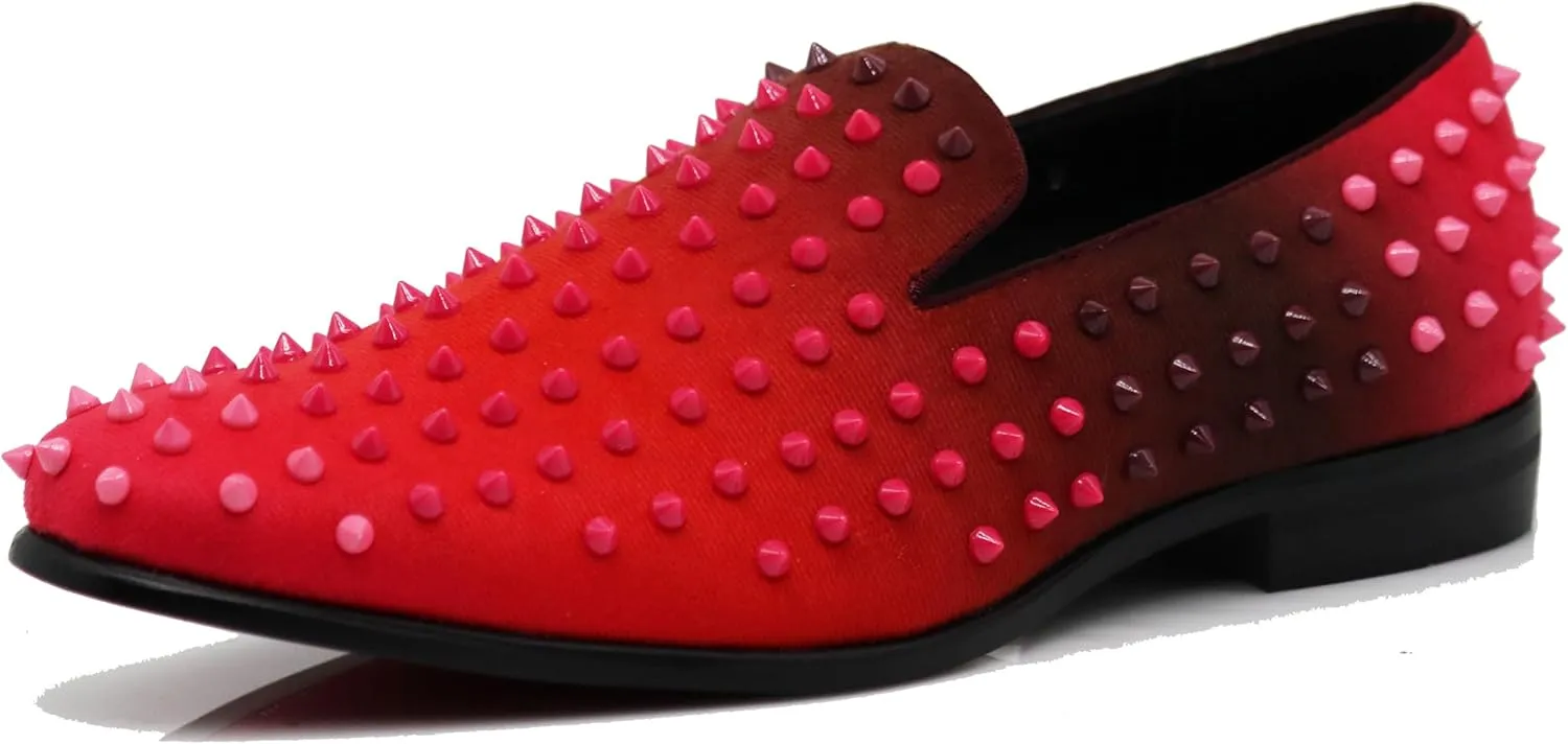 USOP Men's Fashion Spike Gradient Dress Loafers Slip On Shoes Classic Tuxedo Dress Shoes