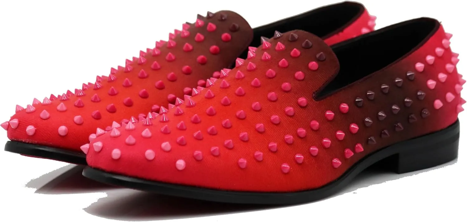USOP Men's Fashion Spike Gradient Dress Loafers Slip On Shoes Classic Tuxedo Dress Shoes