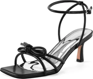 Vaslemuse Heels, Kitten Heels for Women, Bow Heel Sandals Square Open Toe, for Wedding Dress Party