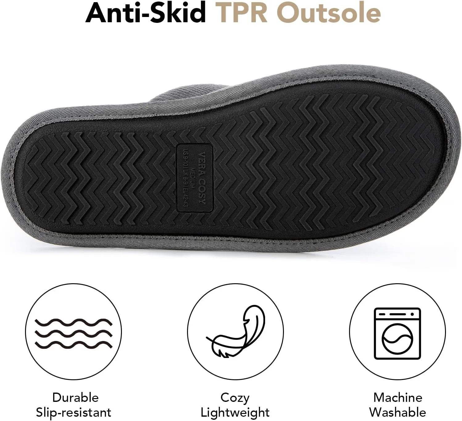 VeraCosy Men's Corduroy Scuff Slippers Soft Comfy Memory Foam Non-slip Indoor House Shoes