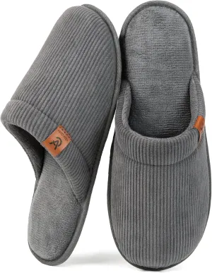 VeraCosy Men's Corduroy Scuff Slippers Soft Comfy Memory Foam Non-slip Indoor House Shoes