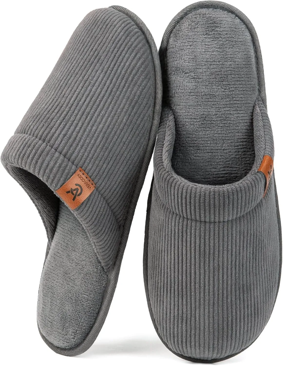 VeraCosy Men's Corduroy Scuff Slippers Soft Comfy Memory Foam Non-slip Indoor House Shoes