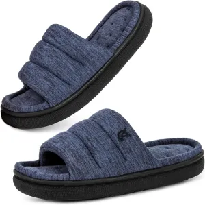 VeraCosy Mens Open-Toe Slippers Memory Foam Indoor Outdoor House Shoes