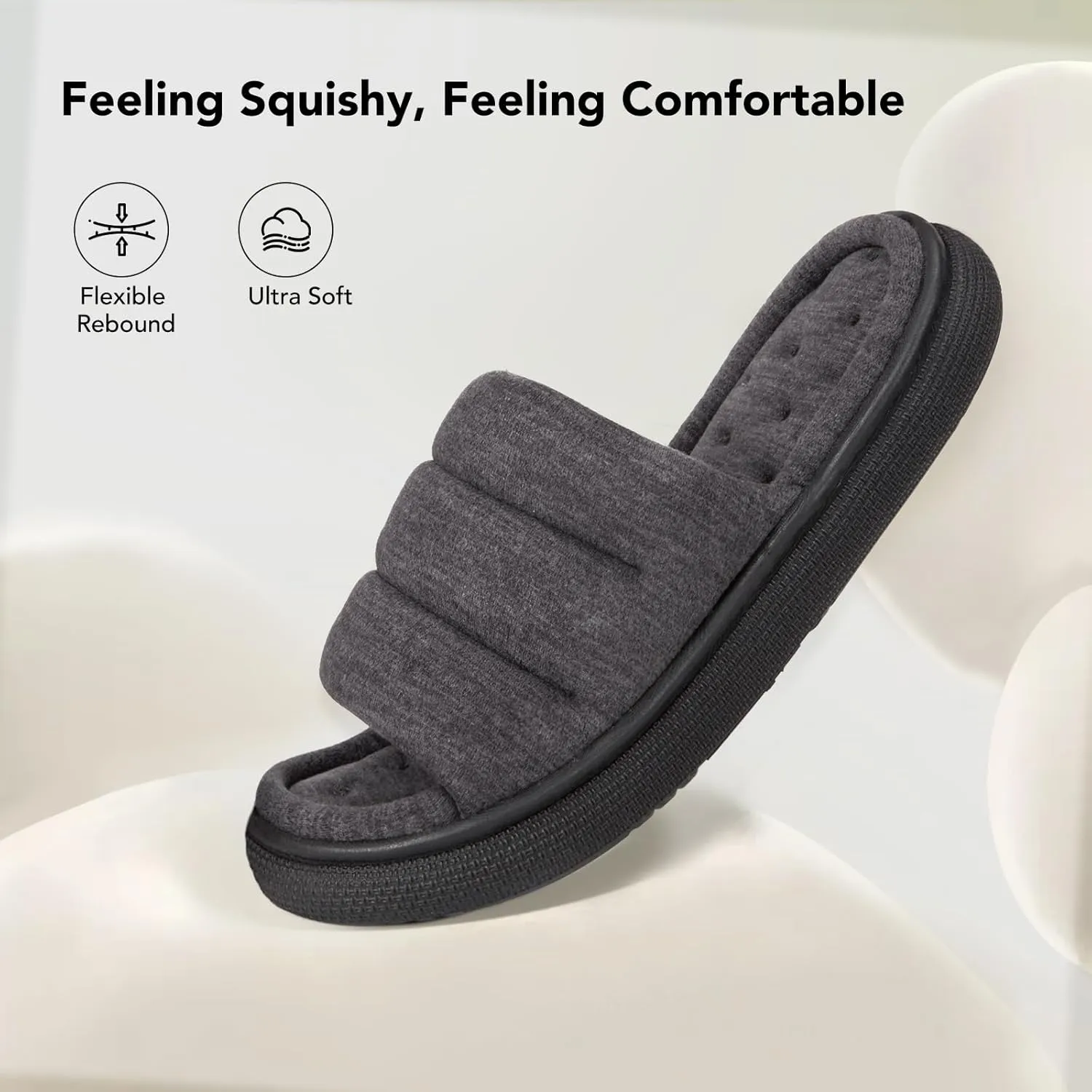 VeraCosy Mens Open-Toe Slippers Memory Foam Indoor Outdoor House Shoes