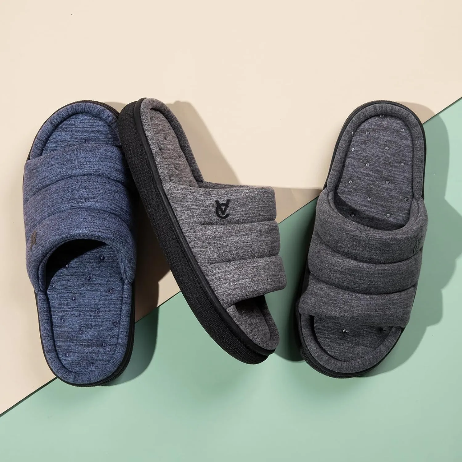VeraCosy Mens Open-Toe Slippers Memory Foam Indoor Outdoor House Shoes