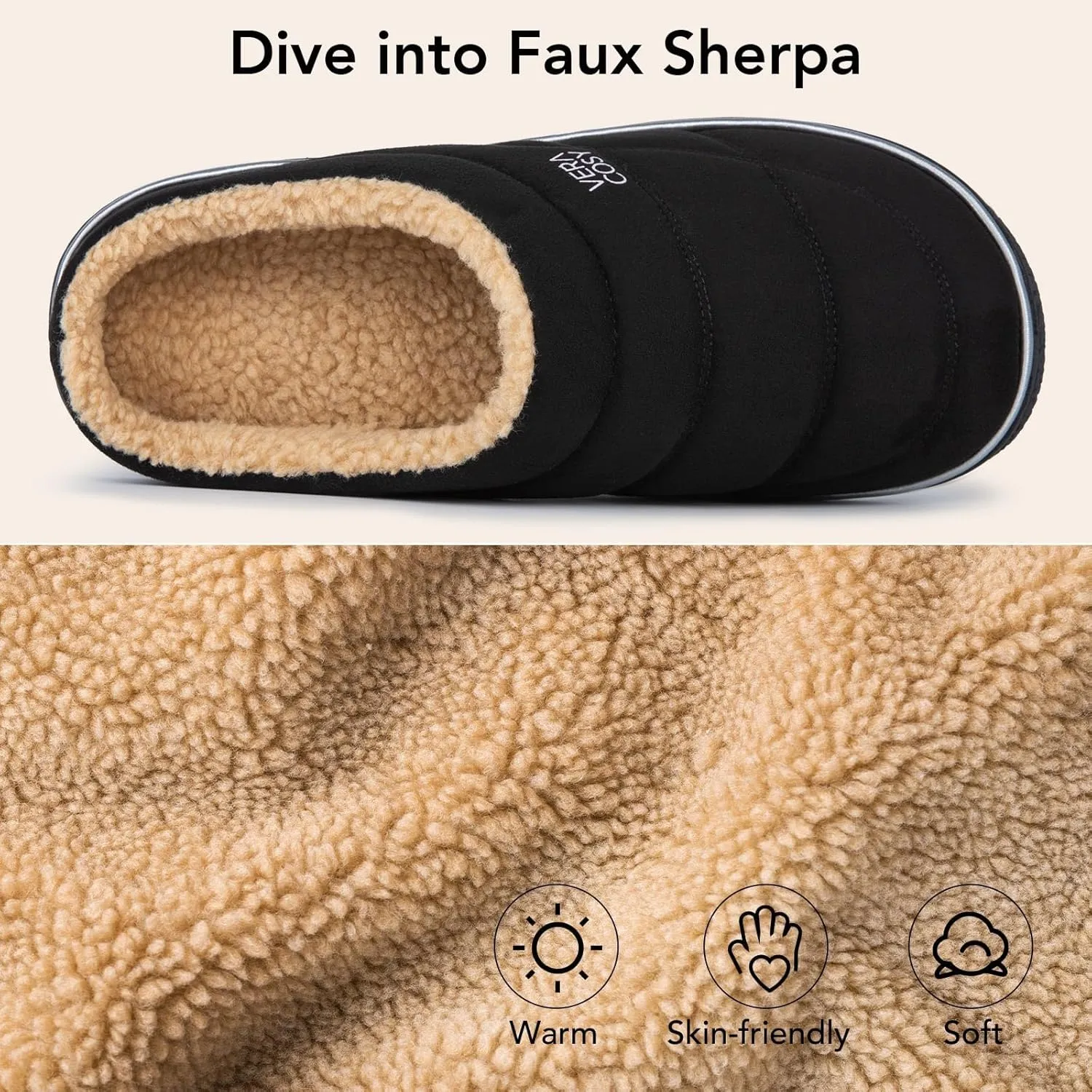 VeraCosy Men's Quilted Slip-on Slippers Technical-cloth Soft Fuzzy Comfy Non-slip Campground Style House Shoes