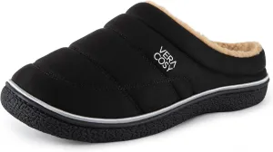 VeraCosy Men's Quilted Slip-on Slippers Technical-cloth Soft Fuzzy Comfy Non-slip Campground Style House Shoes