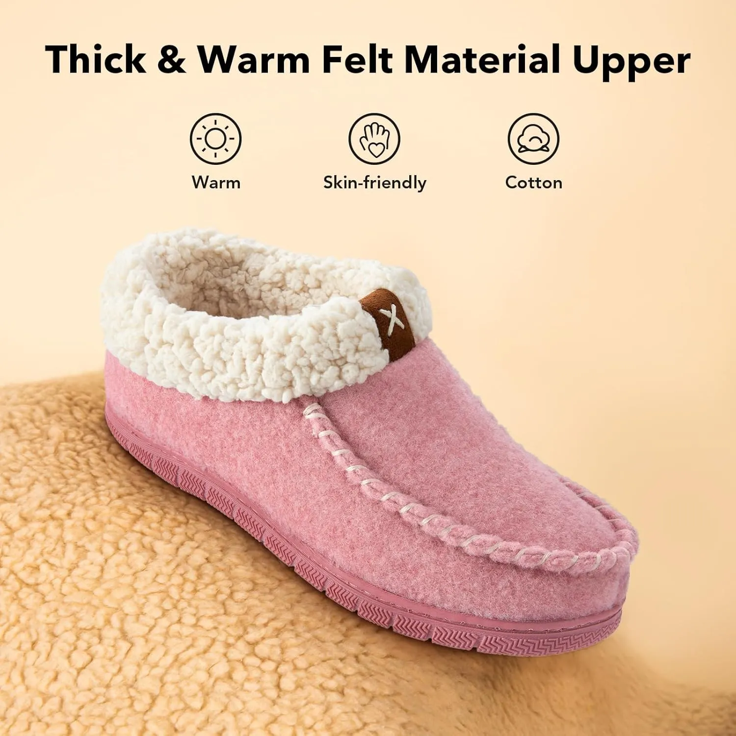 VeraCosy Women's Moccasin Slippers Warm Comfy Wool-felt Memory Foam Indoor House Shoes