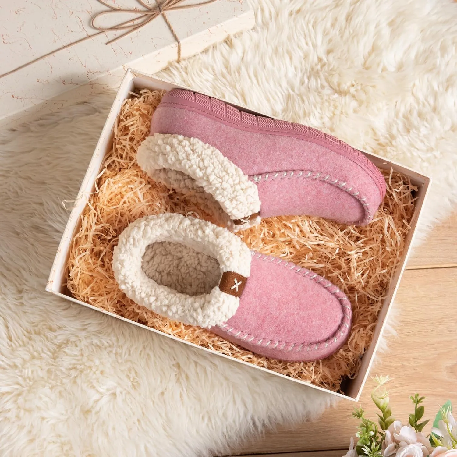 VeraCosy Women's Moccasin Slippers Warm Comfy Wool-felt Memory Foam Indoor House Shoes