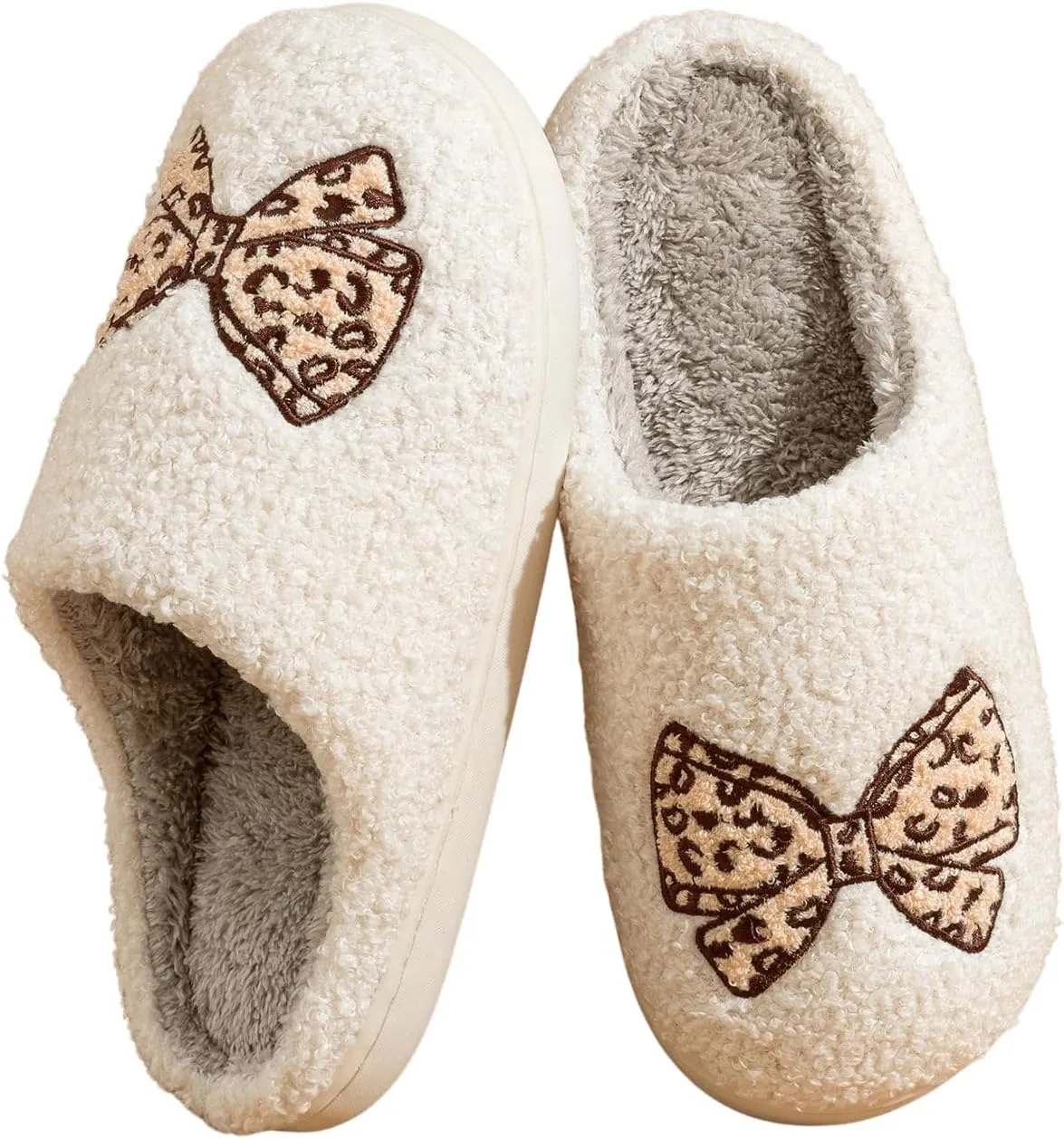 Verdusa Women's Bow Fuzzy Bedroom Slippers Warm Indoor Home Slipper Shoes