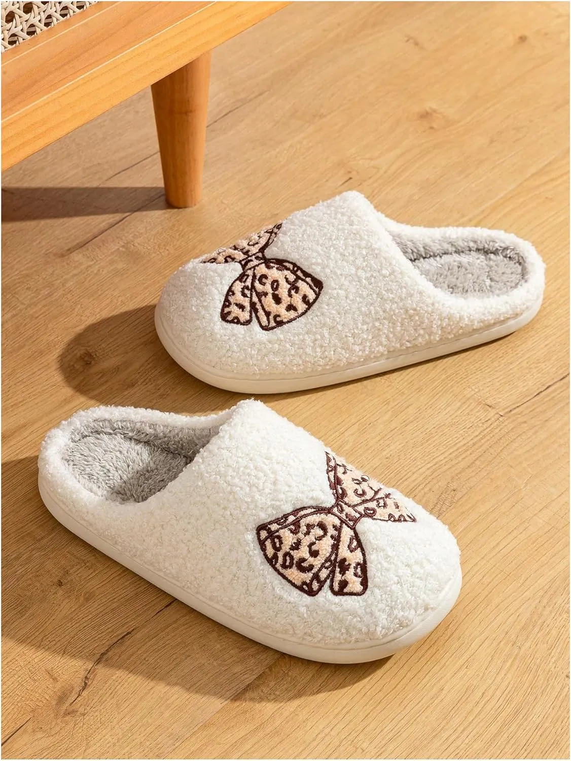 Verdusa Women's Bow Fuzzy Bedroom Slippers Warm Indoor Home Slipper Shoes