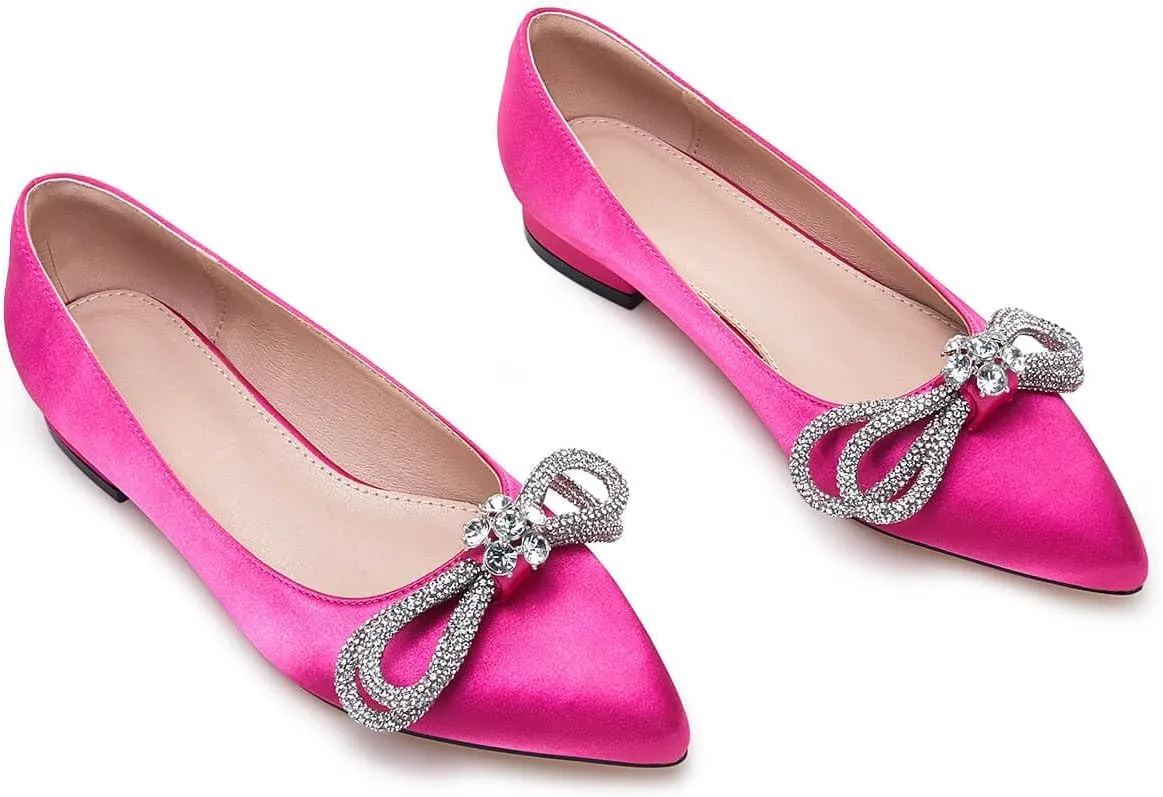 VETASTE Women's Ballet Flats Double Bow Pointed Toe Casual Comfortable Slip on Flat Ballerina Shoes