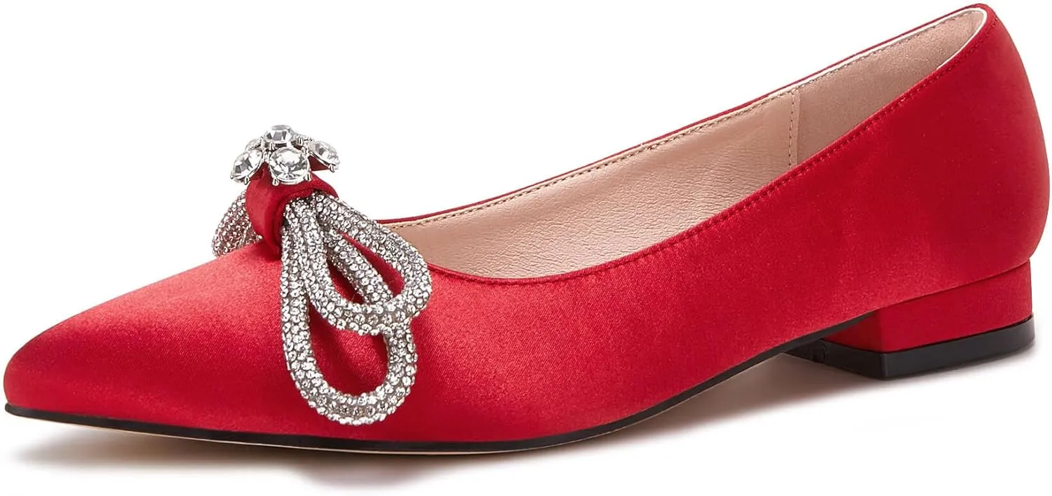VETASTE Women's Ballet Flats Double Bow Pointed Toe Casual Comfortable Slip on Flat Ballerina Shoes