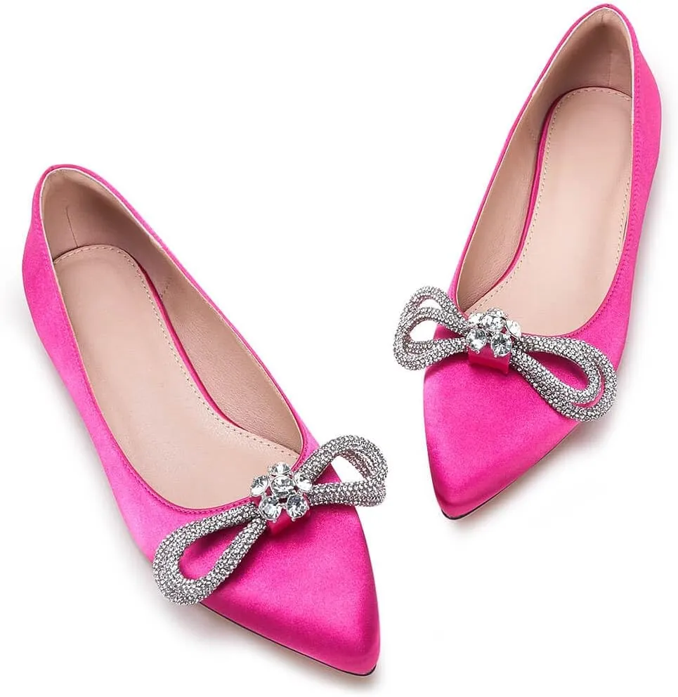 VETASTE Women's Ballet Flats Double Bow Pointed Toe Casual Comfortable Slip on Flat Ballerina Shoes