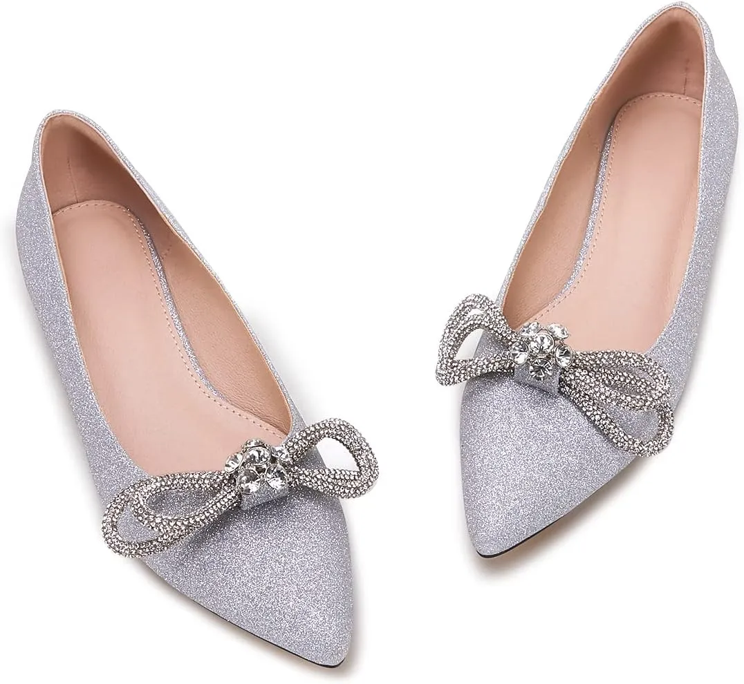 VETASTE Women's Ballet Flats Double Bow Pointed Toe Casual Comfortable Slip on Flat Ballerina Shoes