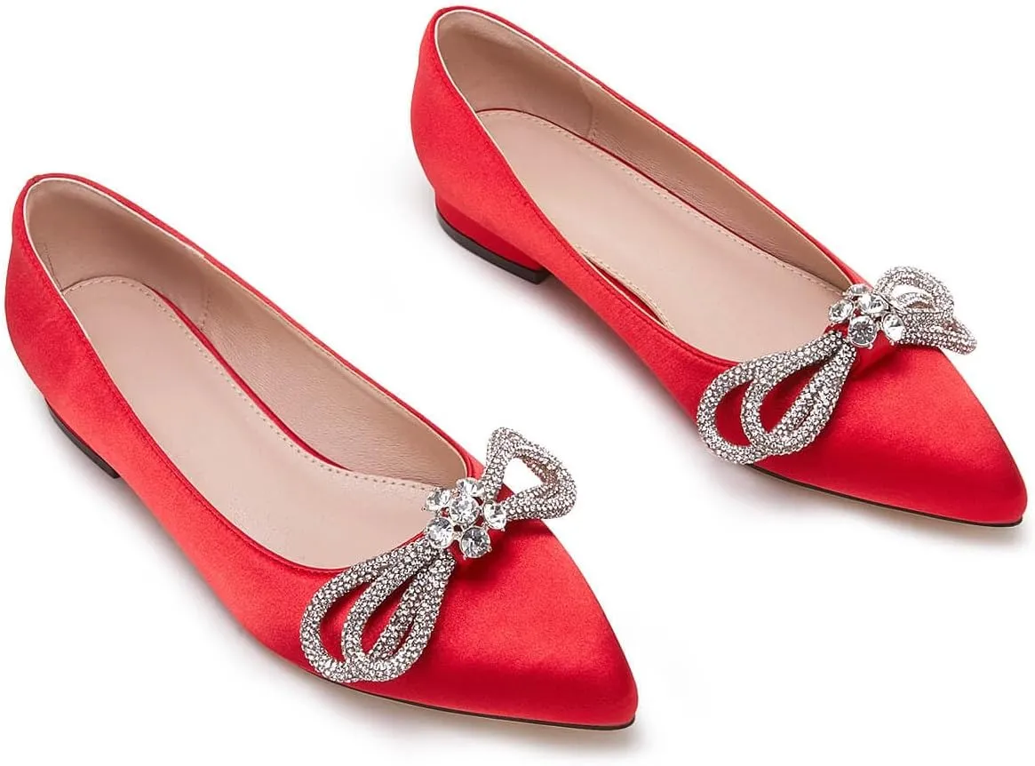 VETASTE Women's Ballet Flats Double Bow Pointed Toe Casual Comfortable Slip on Flat Ballerina Shoes