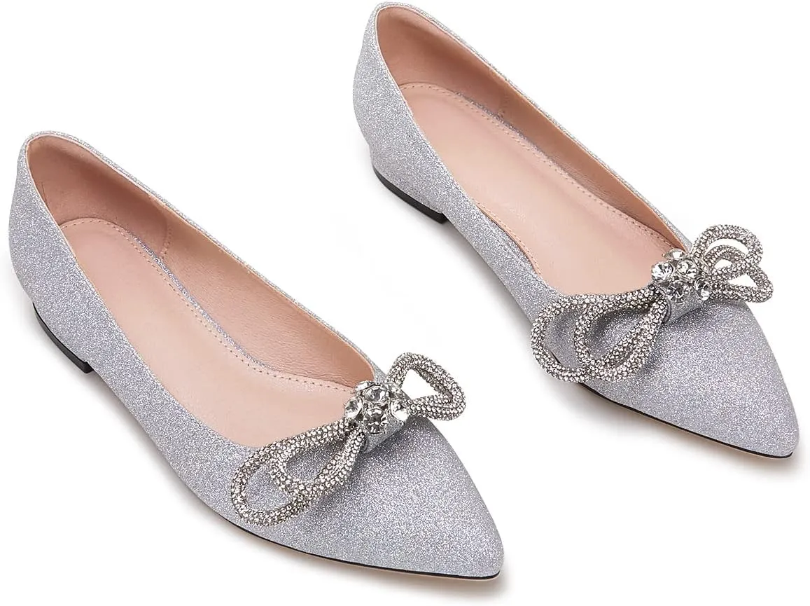 VETASTE Women's Ballet Flats Double Bow Pointed Toe Casual Comfortable Slip on Flat Ballerina Shoes