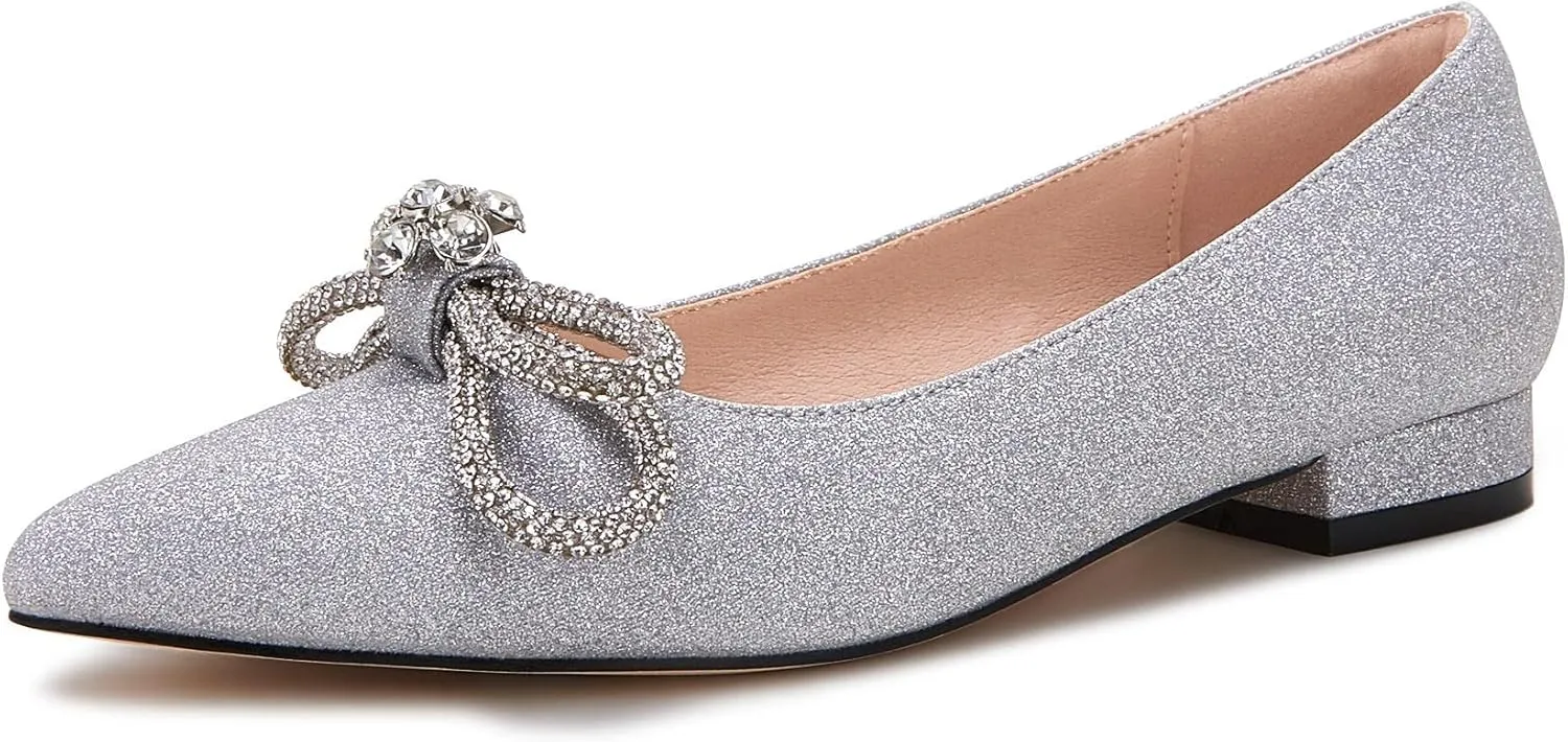 VETASTE Women's Ballet Flats Double Bow Pointed Toe Casual Comfortable Slip on Flat Ballerina Shoes