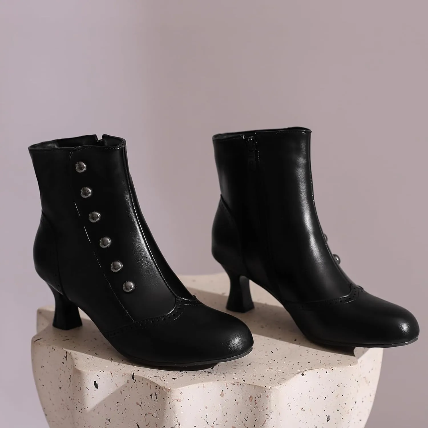 Victorian Boots for Women Vintage Slip On Rivet Ankle-High Booties