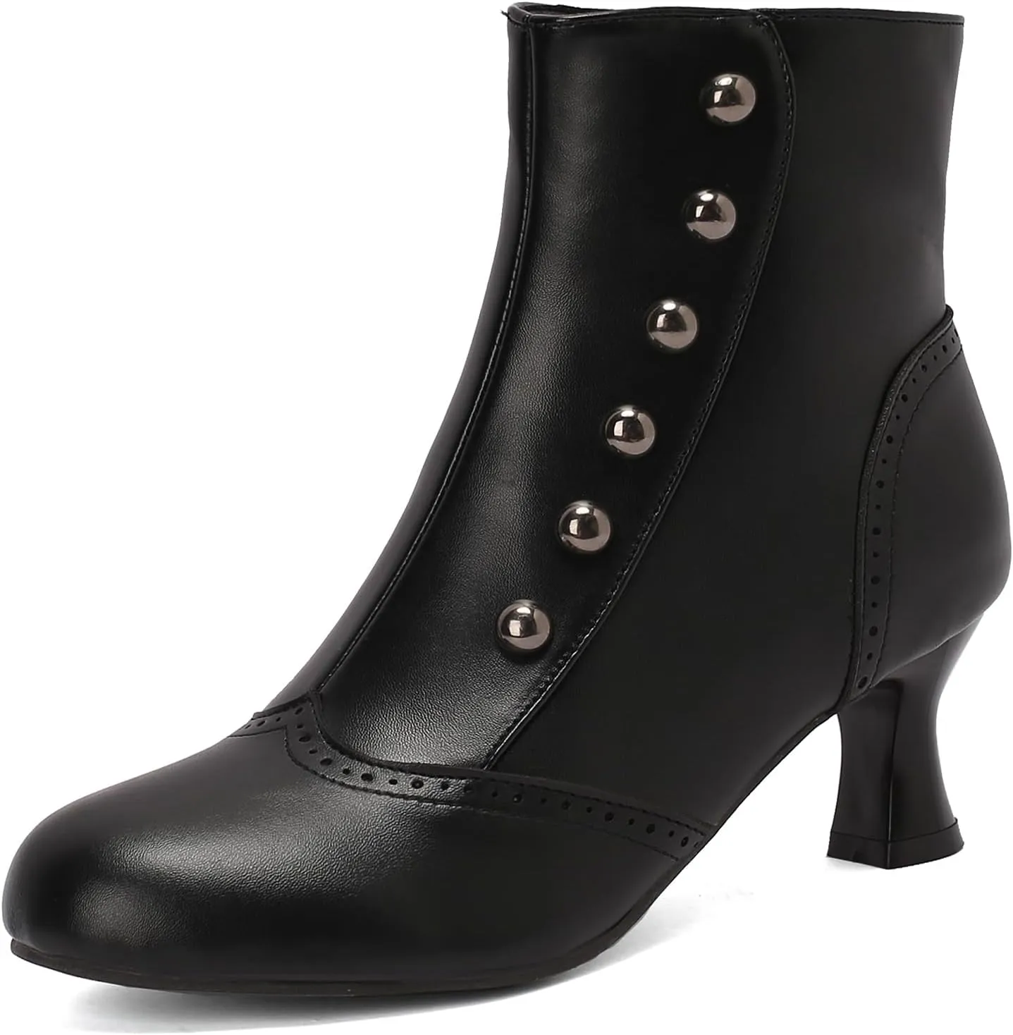 Victorian Boots for Women Vintage Slip On Rivet Ankle-High Booties