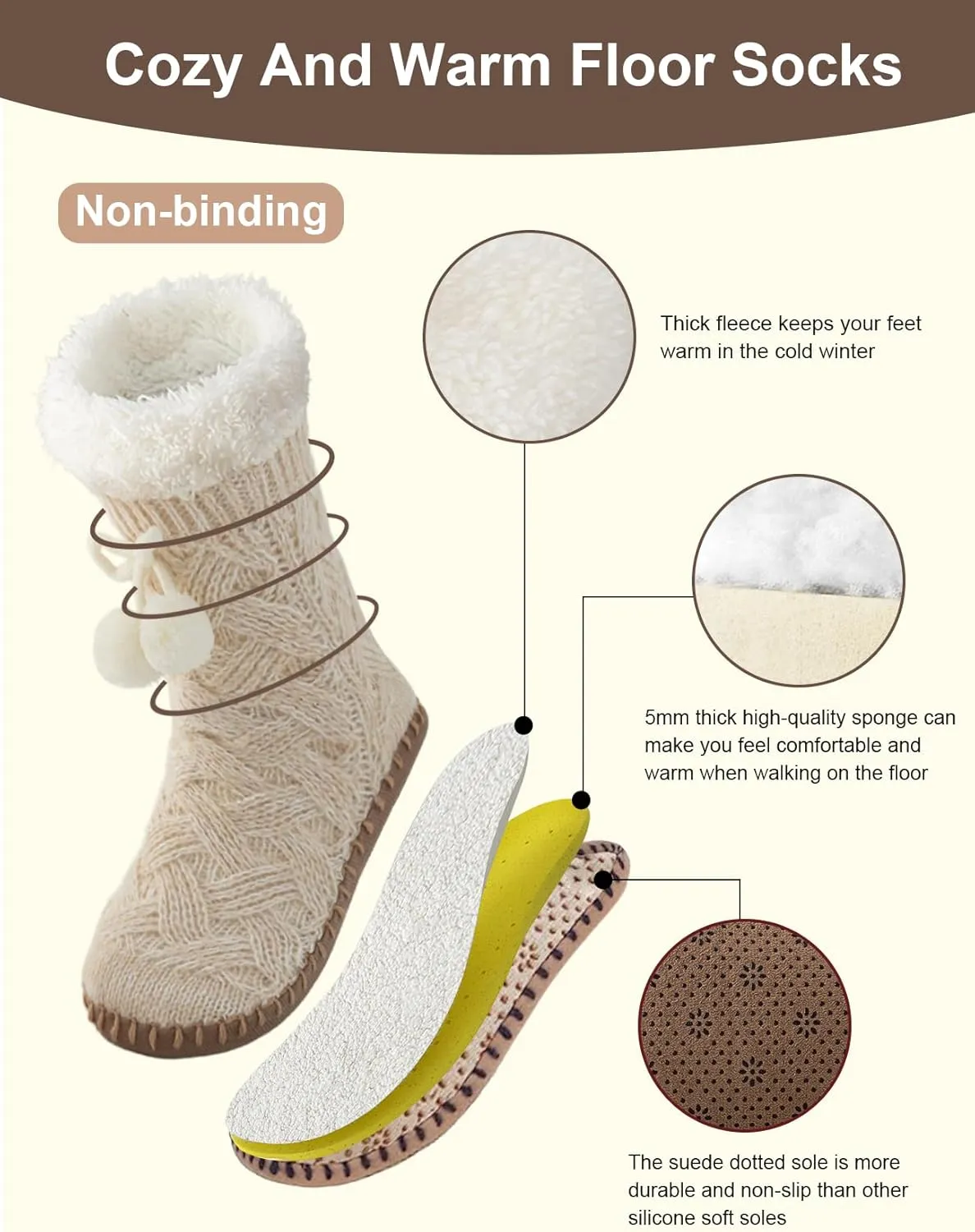 Vihir Warm Women's Slipper Socks Cozy Indoor Floor with Super Soft Fuzzy Lining and Non-Slip Sole, perfect Winter Comfort in Multiple Colors, Ideal Gift Choice