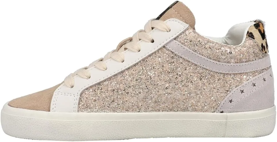 Vintage Havana Womens Bounce Metallic Glitter Lace Up Sneakers Shoes Casual - Pink, Silver, White