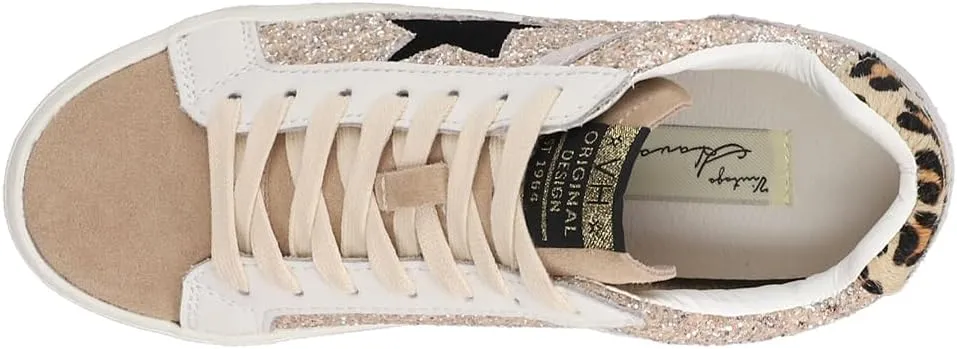 Vintage Havana Womens Bounce Metallic Glitter Lace Up Sneakers Shoes Casual - Pink, Silver, White