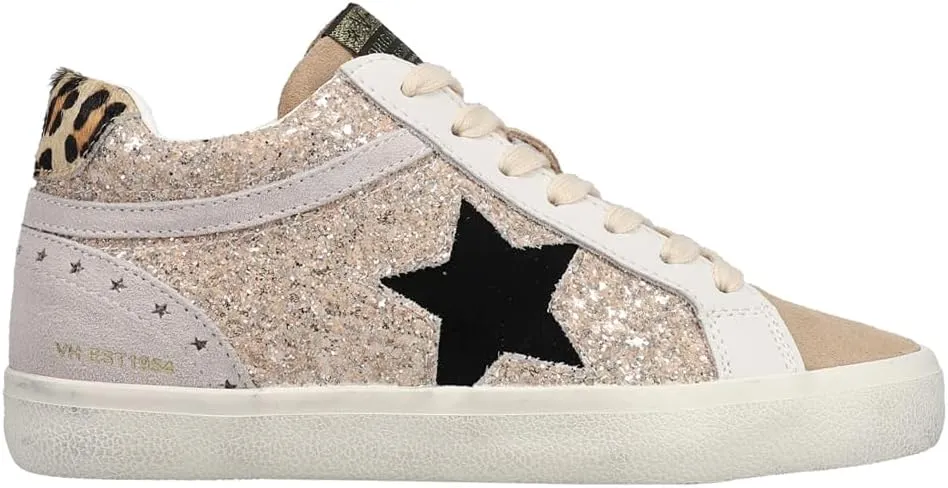 Vintage Havana Womens Bounce Metallic Glitter Lace Up Sneakers Shoes Casual - Pink, Silver, White