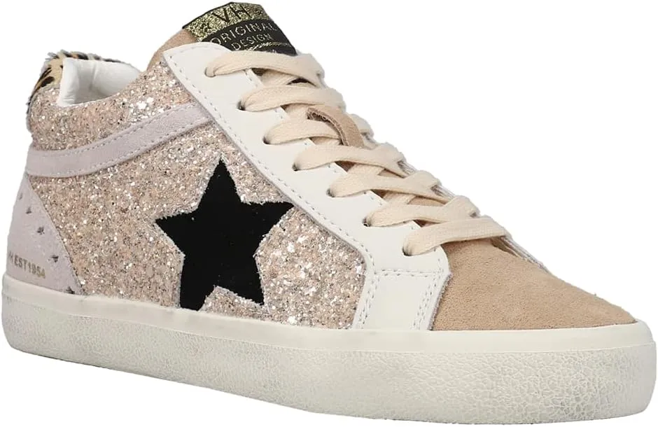 Vintage Havana Womens Bounce Metallic Glitter Lace Up Sneakers Shoes Casual - Pink, Silver, White