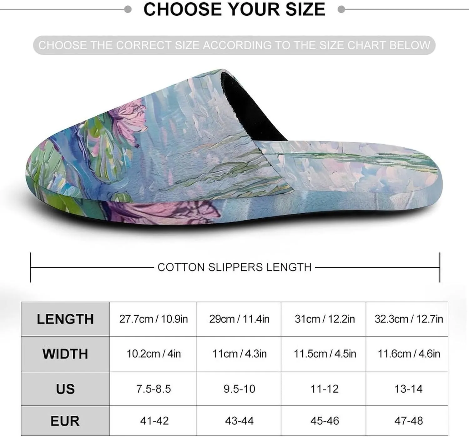 Water Lilies Lotues Weeping Willow Flannel Cotton Slippers Anti-Skid Indoor Outdoor Slippers Closed Toe Slip-on House Shoes