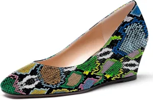 WAYDERNS Women's Slip On Patent Leather Square Toe Low Heel Wedge Pumps Shoes 2 Inch