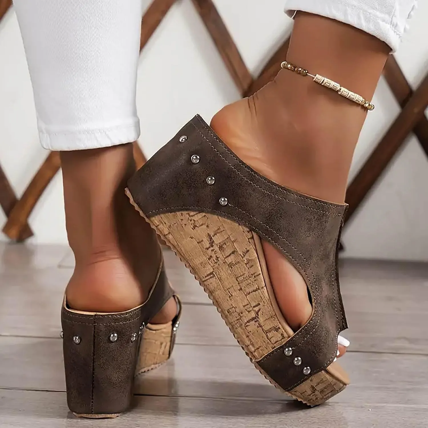 Wedge Sandals for Women Dressy Summer Open Toe Ankle Strap Slip on Heels Wedge Platform Sandal Slippers
