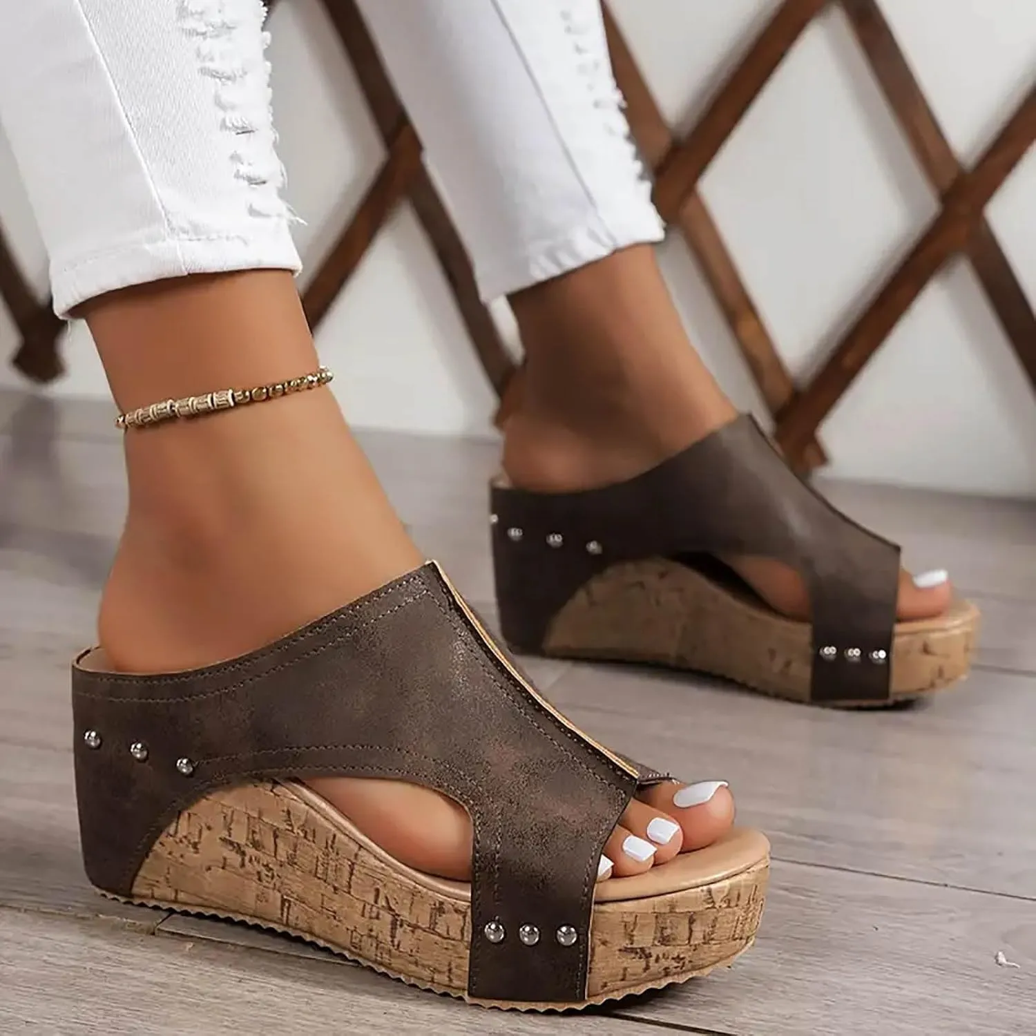 Wedge Sandals for Women Dressy Summer Open Toe Ankle Strap Slip on Heels Wedge Platform Sandal Slippers