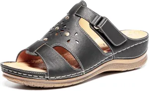 Wedge Sandals for Women Hook and Loop Adjustable Platform Strappy Slides Women's Vintage Rivets Gladiator Sandals House and Outdoors Comfortable Slip ons