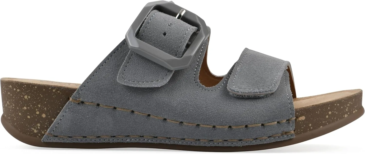 WHITE MOUNTAIN Women's Fearful Double-Strap Mini-Wedge Sandal