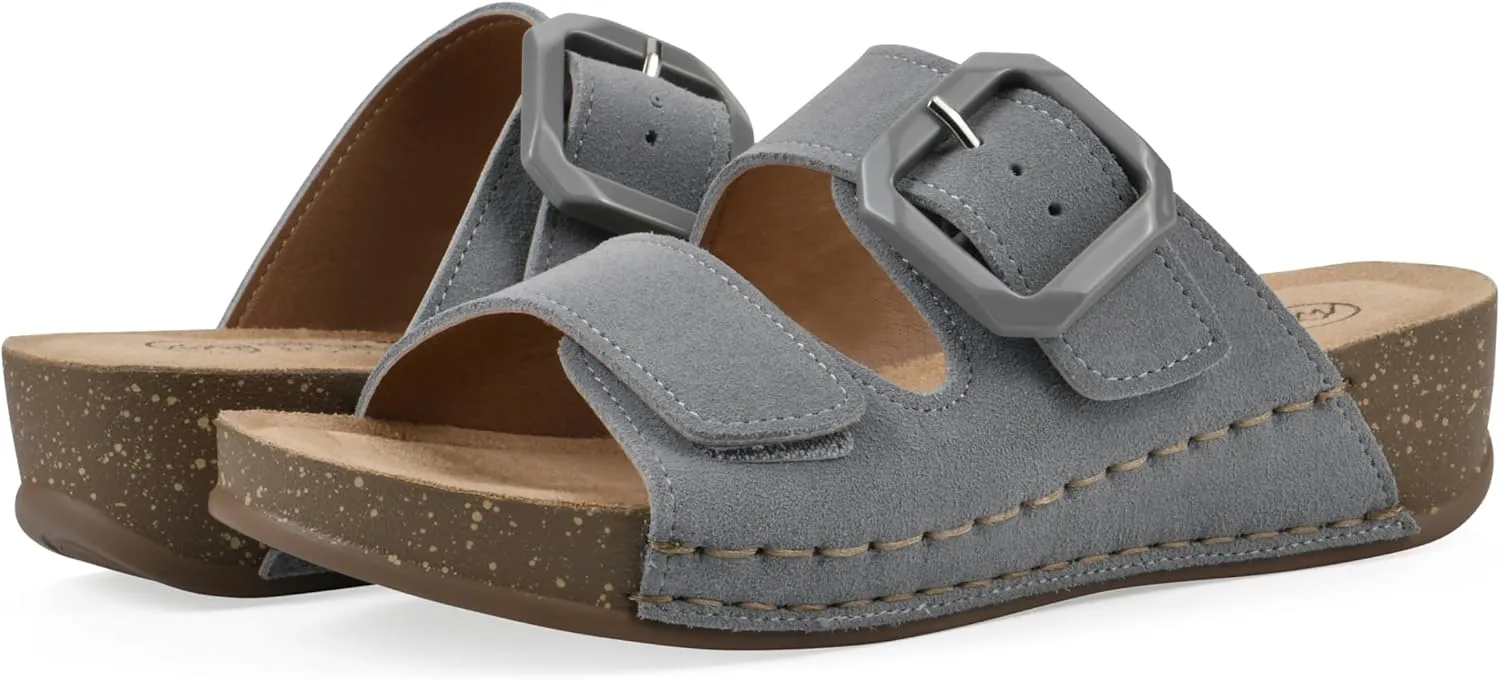 WHITE MOUNTAIN Women's Fearful Double-Strap Mini-Wedge Sandal