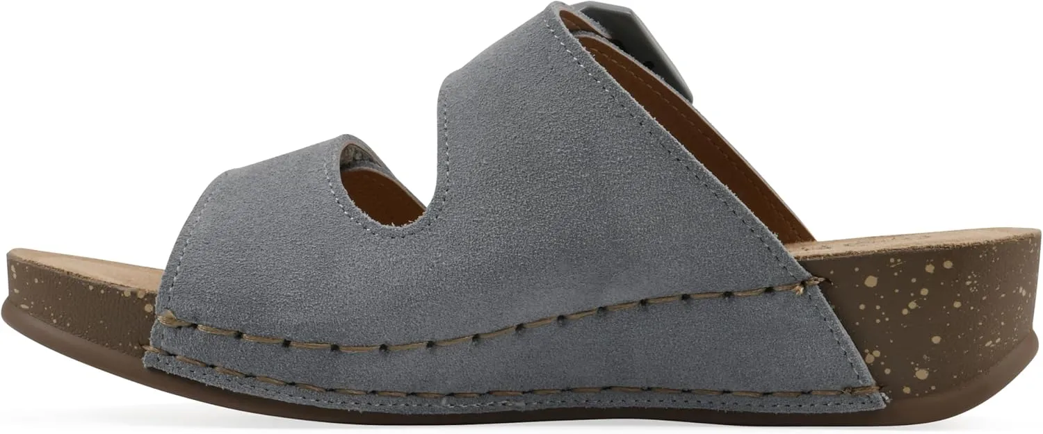 WHITE MOUNTAIN Women's Fearful Double-Strap Mini-Wedge Sandal