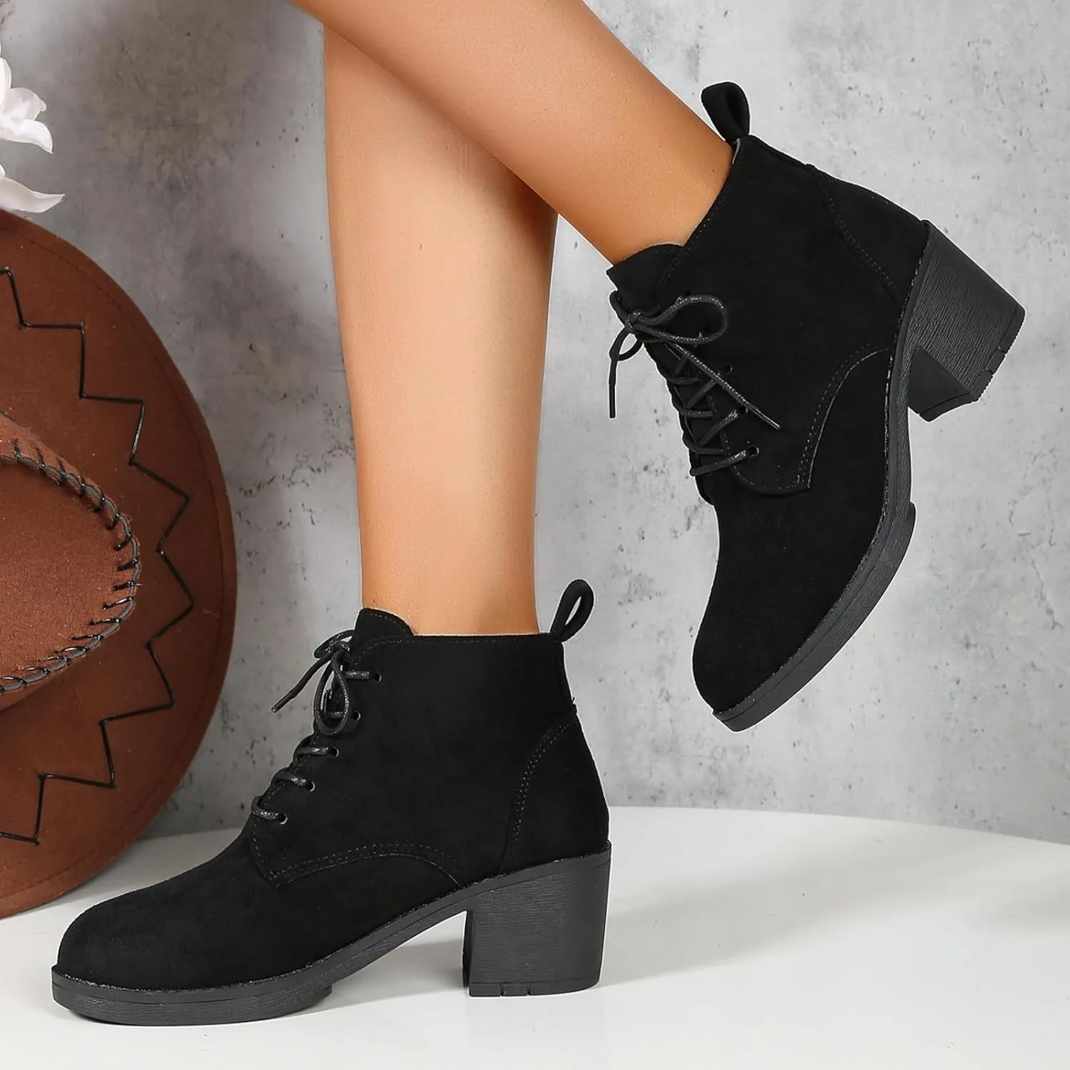 Winter Boots For Women Ankle Booties Mid Calf Boots For Women Dressy Low Heel Platform Lace Up High Heels Boots