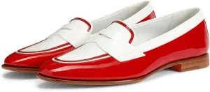 Women Patent Slip On Loafer Flats Two Tone Round Toe Flat Heel Penny Loafers Casual 1 inch Low Heel Loafer Dress Shoes Oxford Comfort Chic Colorblock Office Ladies Basic 4-11 M US