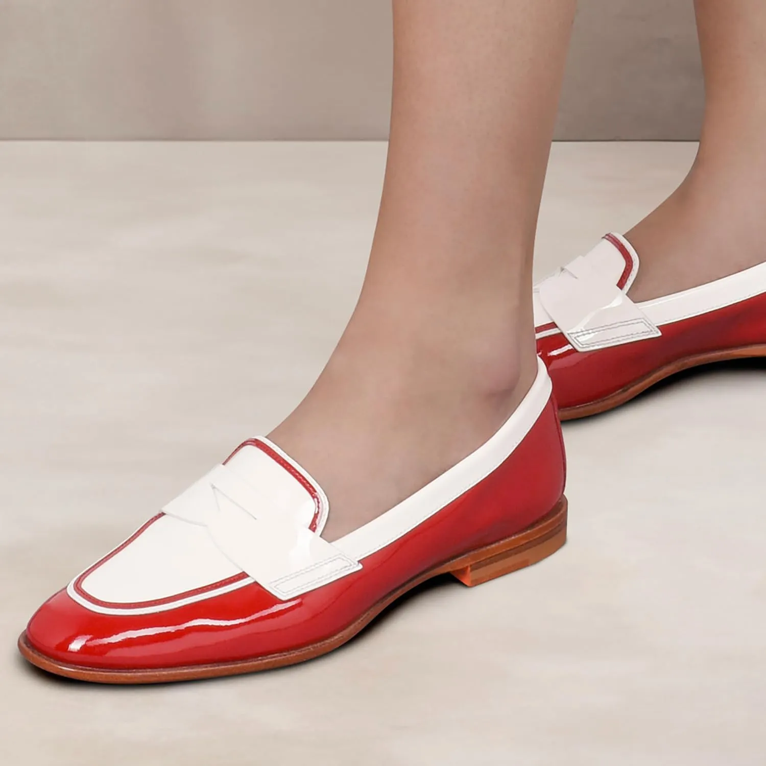 Women Patent Slip On Loafer Flats Two Tone Round Toe Flat Heel Penny Loafers Casual 1 inch Low Heel Loafer Dress Shoes Oxford Comfort Chic Colorblock Office Ladies Basic 4-11 M US
