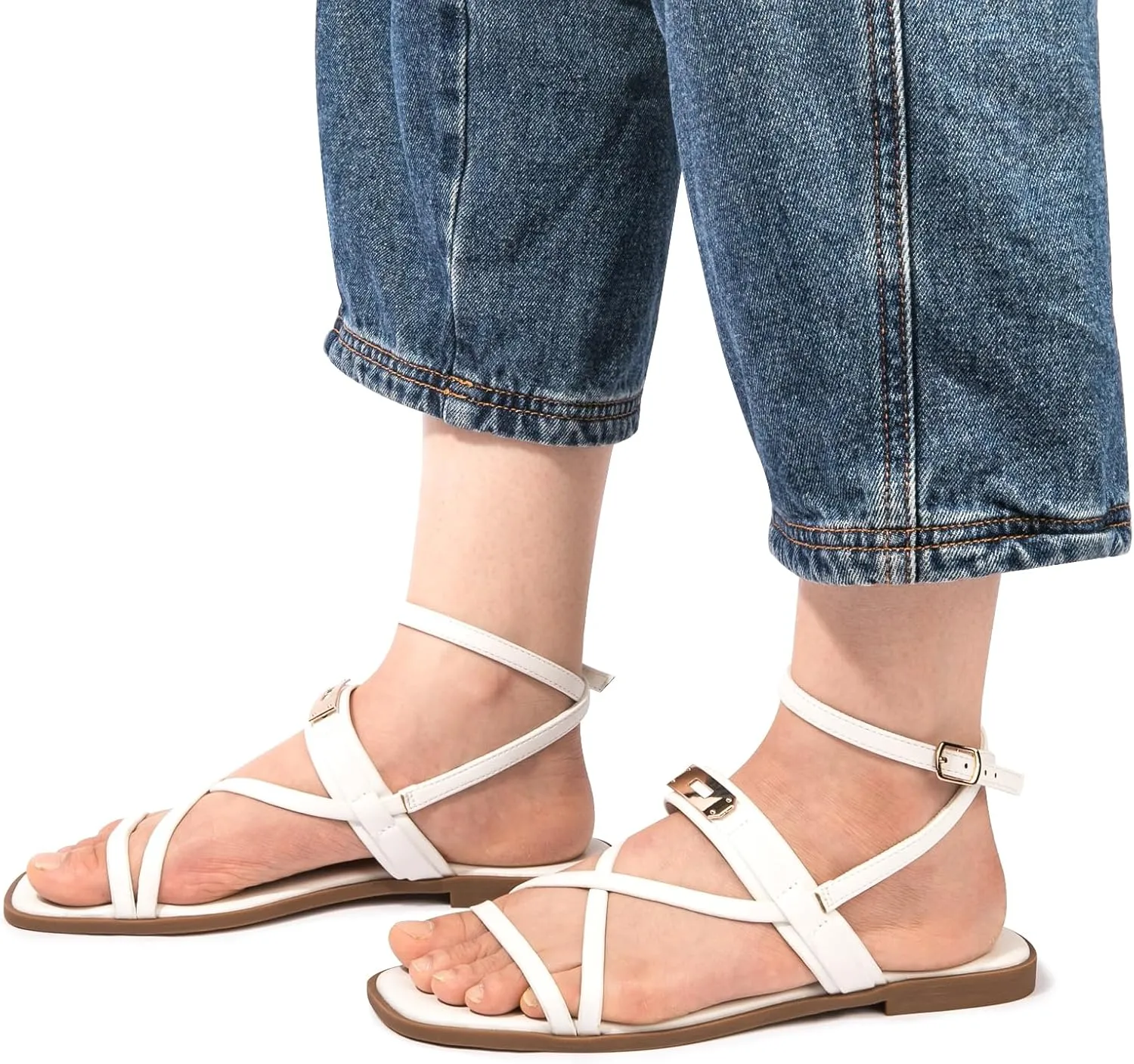 Women's Ankle Strap Flat Sandals Comfort Gladiator Sandal Summer Casual Fisherman Sandals Open Toe Adjustable Buckle Slippers