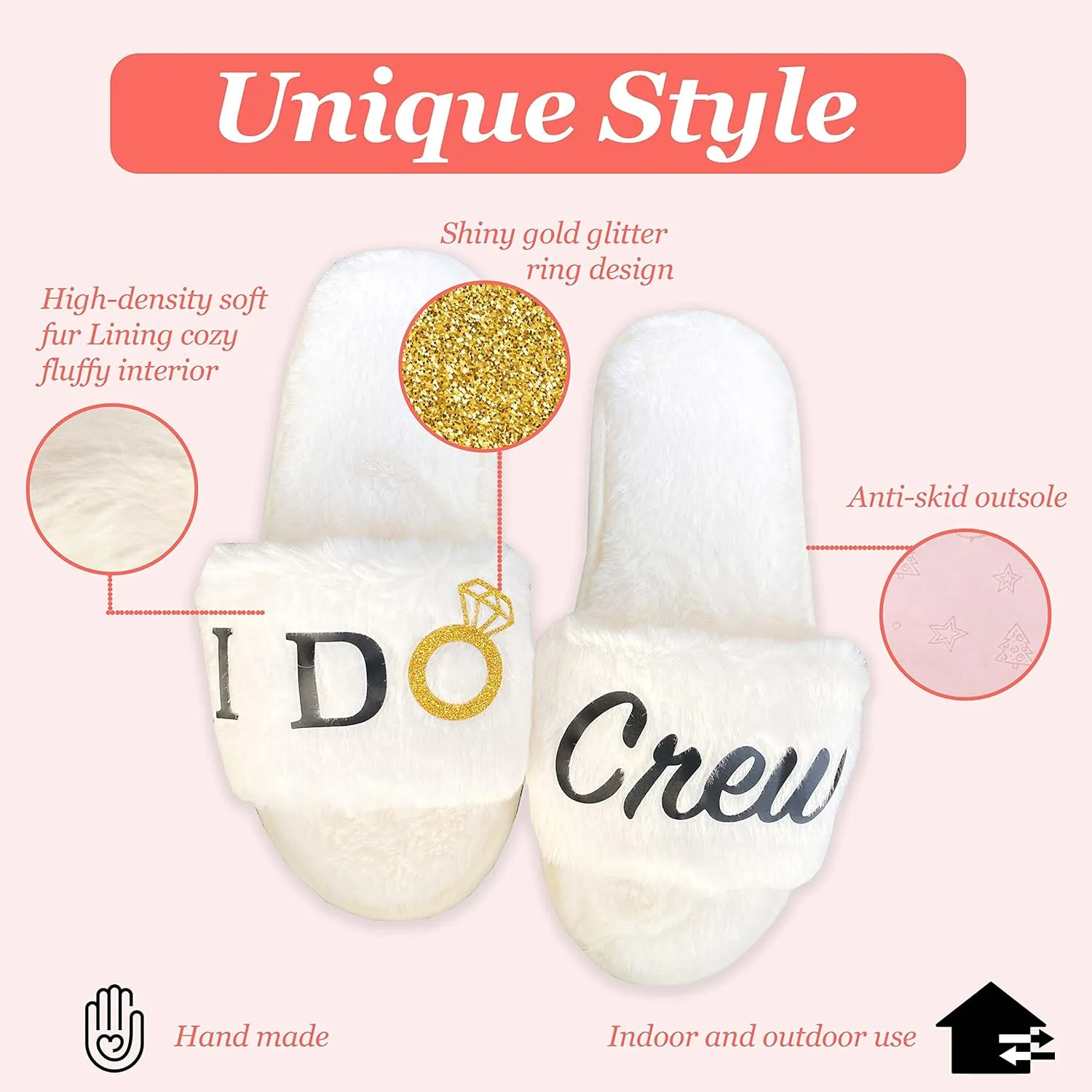 Women’s Bridesmaid Slippers Bride Slippers for Wedding Day Bride Gifts for her Engagement Gifts for Women Wedding Slippers Bridal Shower Gifts for Bride to Be Gifts for Her